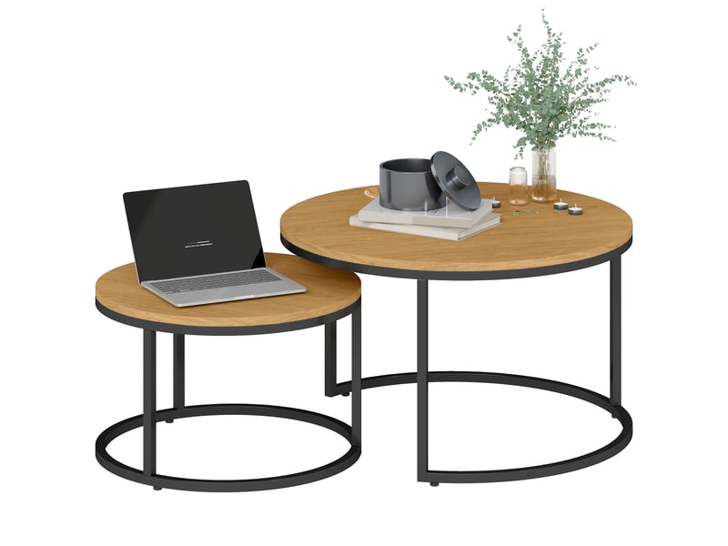  Lot de 2 tables basses gigognes | table de salon empilable plateau imitation ciment pieds en métal marron  - Conforama A