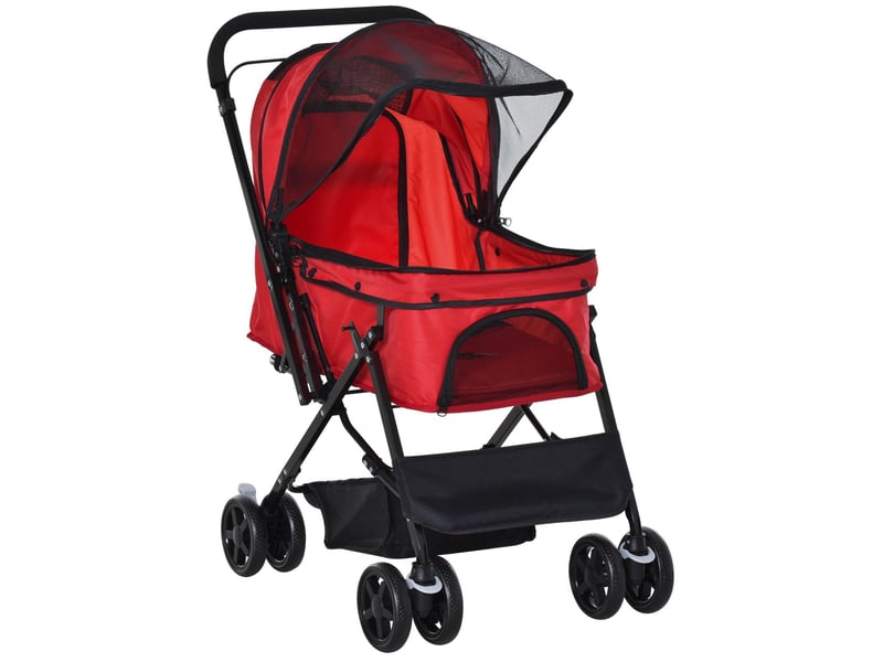 Poussette pour compacte 76,5 x 52 x 95 cm – rouge – pliable avec roues pivotantes et freins arrière - Conforama A
