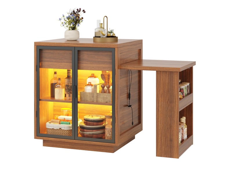  Îlot de cuisine extensible avec led 122-194,5x70x94 cm marron foncé  - Conforama E