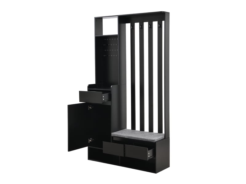  Portemanteau moderne avec banc et rangement - meuble d’entrée avec 4 patères et panneau mural - noir - 100x35x180 cm  - Conforama D