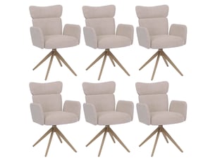 Lot de 6 chaises de salle à manger pivotantes à 180° avec retour automatique et accoudoirs tissu bouclé beige et fer aspect bois 04_0008818
