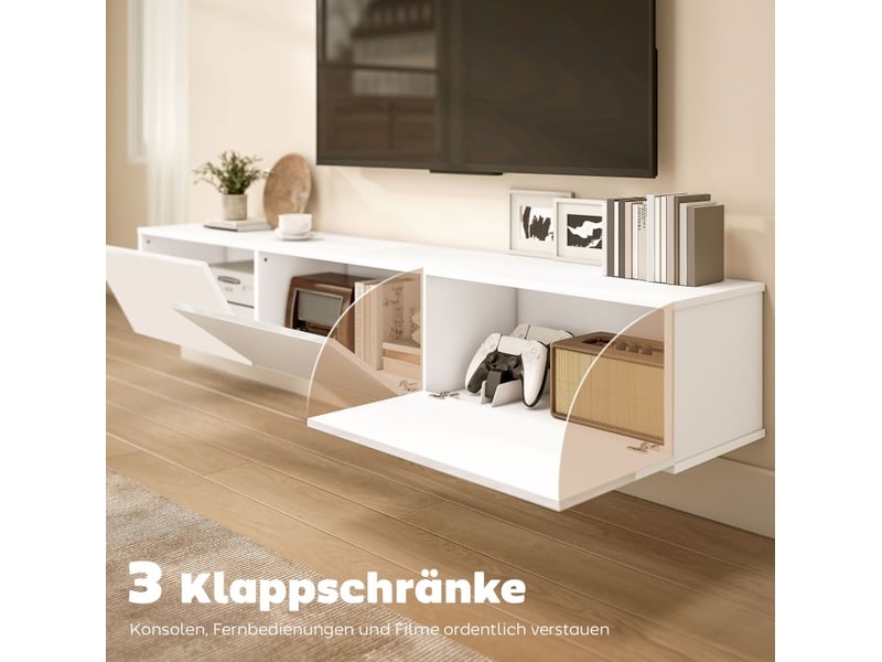  Meuble tv suspendu modenvie 180 x 31,5 x 29,8 cm 3 abattants rangement blanc  - Conforama E
