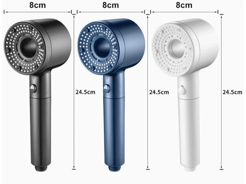 Pommeau de douche 7 en 1, 5 modes réglables, haute pression, économie d'eau, filtre portable, crochet, tuyau, accessoires de salle de bain - Conforama E