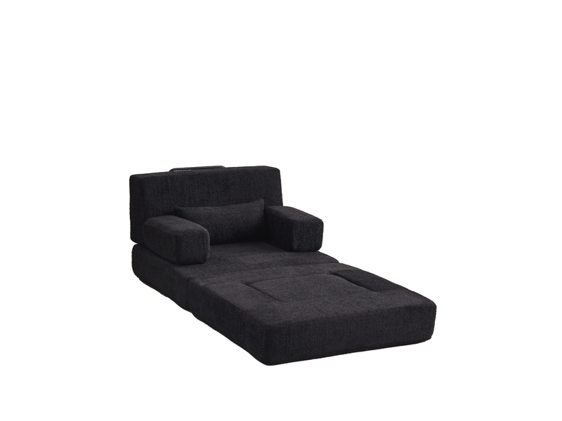  Fauteuil 2-en-1 modulable en tissu chenille noir  - Conforama D