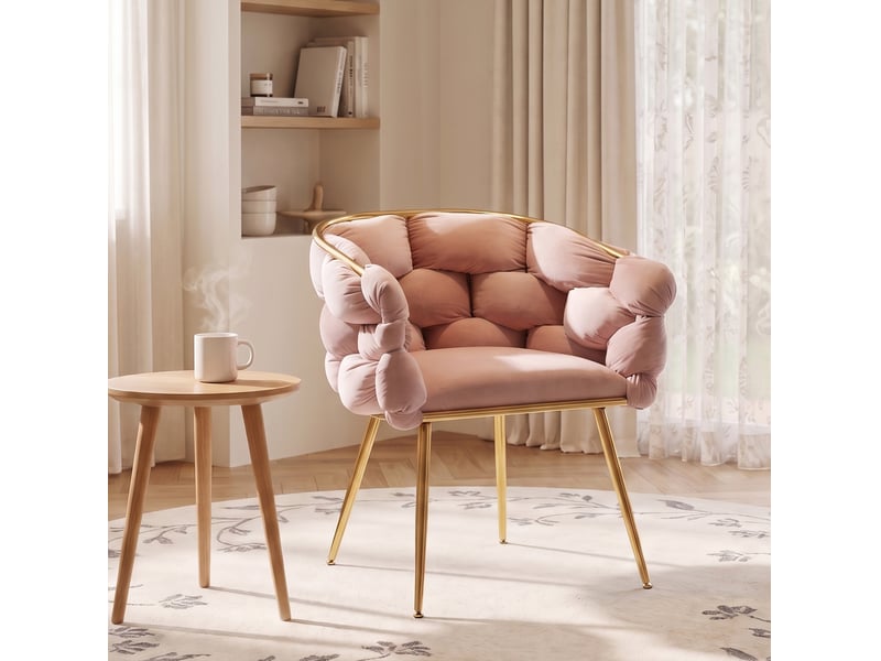  Fauteuil d’appoint 70x59x75 cm, velours rembourré, accoudoirs, pieds en métal doré, rose  - Conforama D