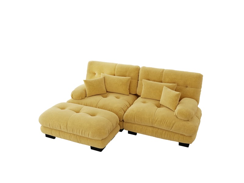  Canapé d’angle modulable 2 places en chenille jaune avec ottoman mobile  - Conforama A