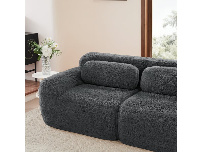  Canapé modulable convertible 2 places en tissu gris avec 2 ottomans, sans montage, pour salon confortable  - Conforama D