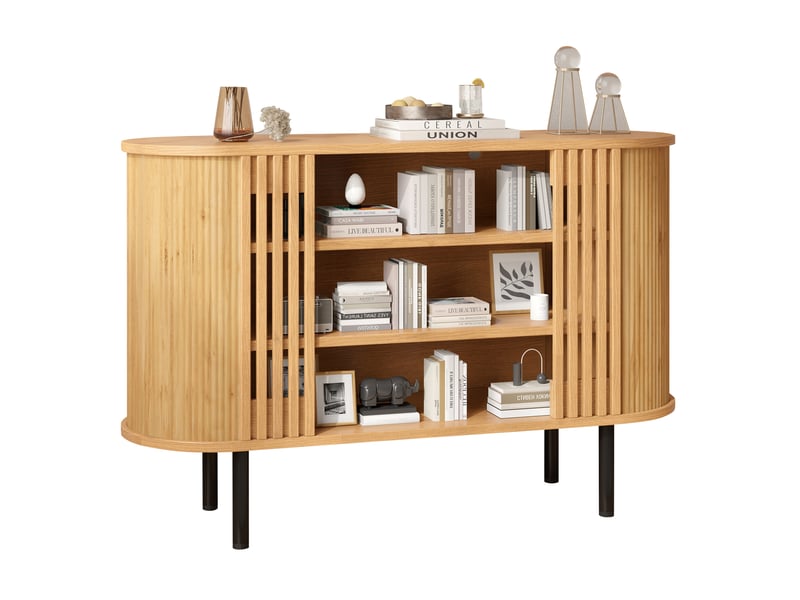 Buffet bas 120x40x80 cm effet bois naturel avec 3 niches ouvertes - Conforama A