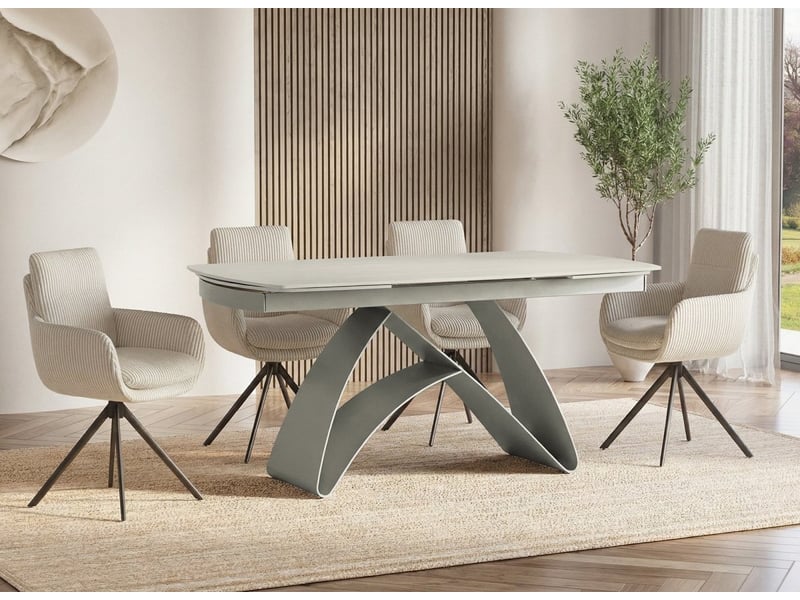  Table à manger extensible en métal beige plateau céramique blanc 160-240 cm paris PARIS-BEI-BLA - Conforama C