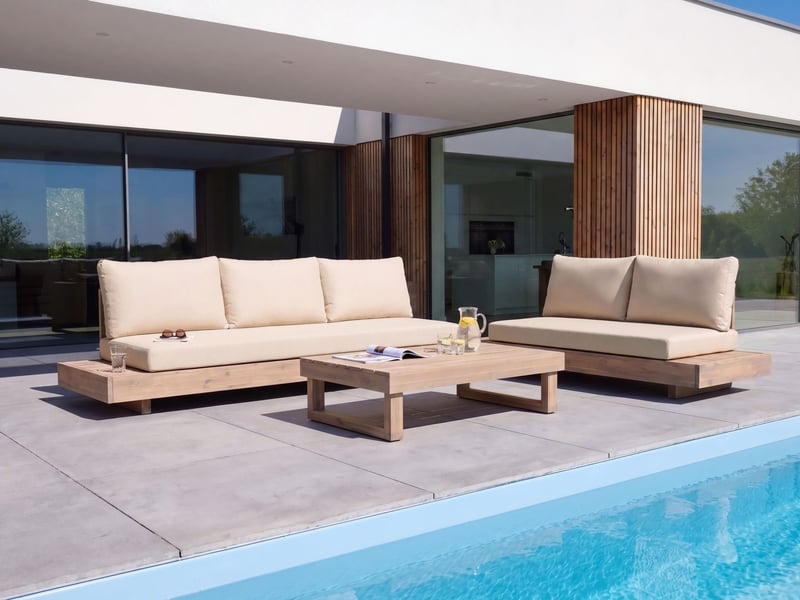  Ensemble de salon de jardin avec table 5 places marettimo bois d'acacia certifié beige  - Conforama B