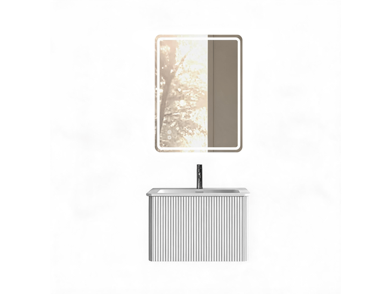  Meuble vasque suspendu 61 cm avec miroir led 60 x 80 cm, blanc, 1 tiroir  - Conforama A