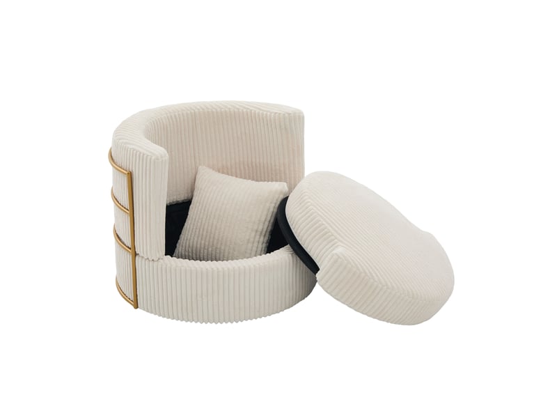  Fauteuil pivotant 76x79x78 cm avec rangement, revêtement en velours côtelé, coloris beige  - Conforama A