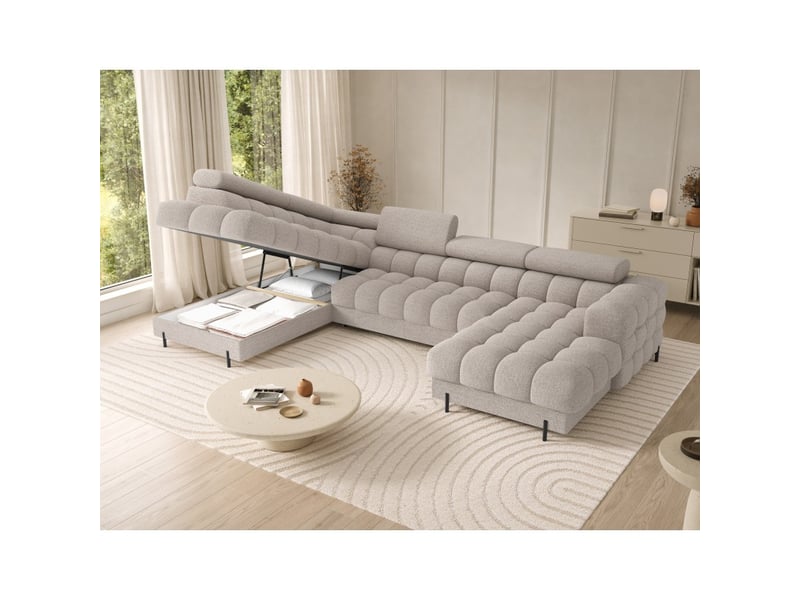 Canapé panoramique convertible beige clair angle gauche feraria 358x93x202cm - Conforama C