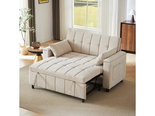 Canapé 2 places, transformable en lit, structure robuste, en tissu chenille, coloris beige, l148,6 x p81,3 x h86,4 cm, pour salon