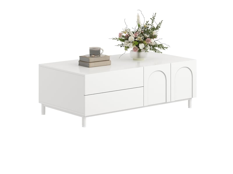 Table basse rectangulaire 100x50x39,5 cm avec 2 tiroirs et 2 portes mdf panneau de particules blanc