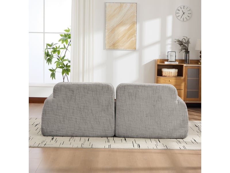  Canapé modulaire compressé en tissu chenille, canapé droit 2 places, mousse 30d, sans montage, antidérapant, gris  - Conforama E