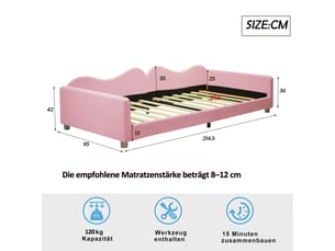 Lit simple 90x200 cm coloris rose