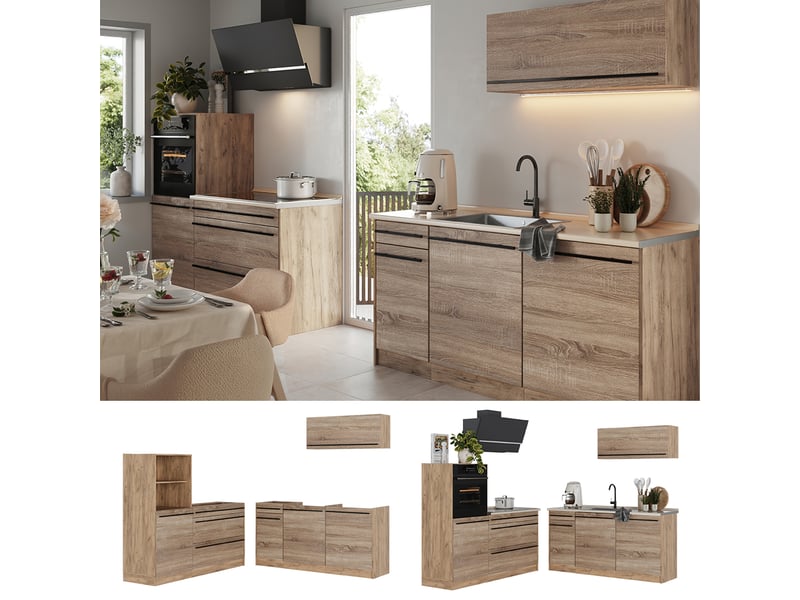 Vicco cuisine, sonomachêne doré, 160cm plan de travail anthracite - Conforama D