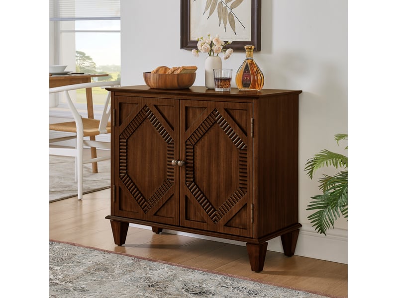 Buffet 96.52x47.96x21.29 cm avec étagère réglable en bois et mdf coloris noyer - Conforama C