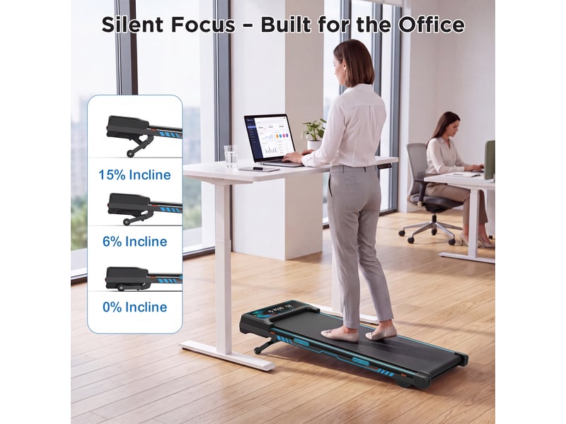  Tapis de marche pour domicile et bureau avec inclinaison automatique 15 %, moteur silencieux, 1-8 kmh, charge max. 150 kg, télécommande  - Conforama B