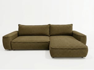 Canapé d'angle réversible convertible <strong>BOBOCHIC</strong> <strong>HONORE</strong> 3 places Tissu vert avec coffre de rangement