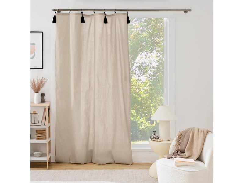  Rideau à anneaux avec pompons cyrine 140x240cm naturel  - Conforama E