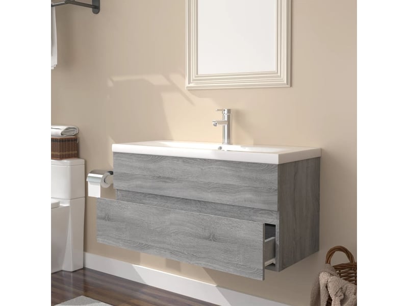  Meuble de lavabo avec bassin intégré sonoma gris bois d'ingénierie shl1988  - Conforama C