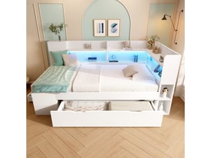 Lit avec rangement 90x200 cm <strong></strong> <strong></strong> coloris blanc