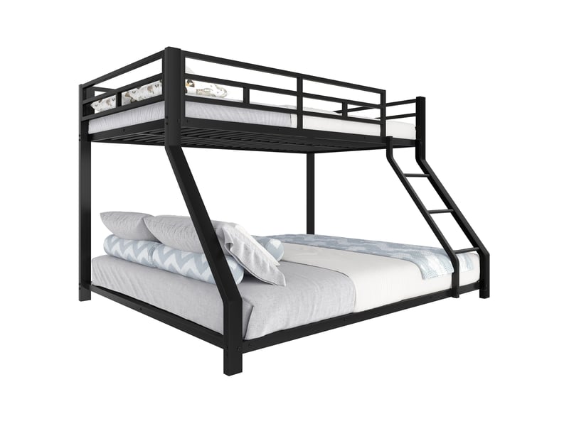  Lit superposé enfant 90x200 et 140x200 cm noir en métal, avec échelle, barrières et certification en747  - Conforama A