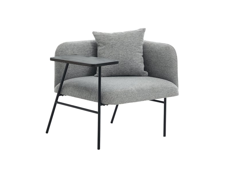  Fauteuil de salon moderne avec table d'appoint - 86x72x71cm - design avec poches de rangement et cadre métal - gris  - Conforama A