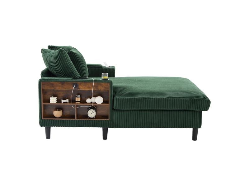  Canapé lounge en velours côtelé, méridienne, grande surface de couchage, led, usb, rangement, porte-gobelets, pieds robustes, multifonctionnel  - Conforama D