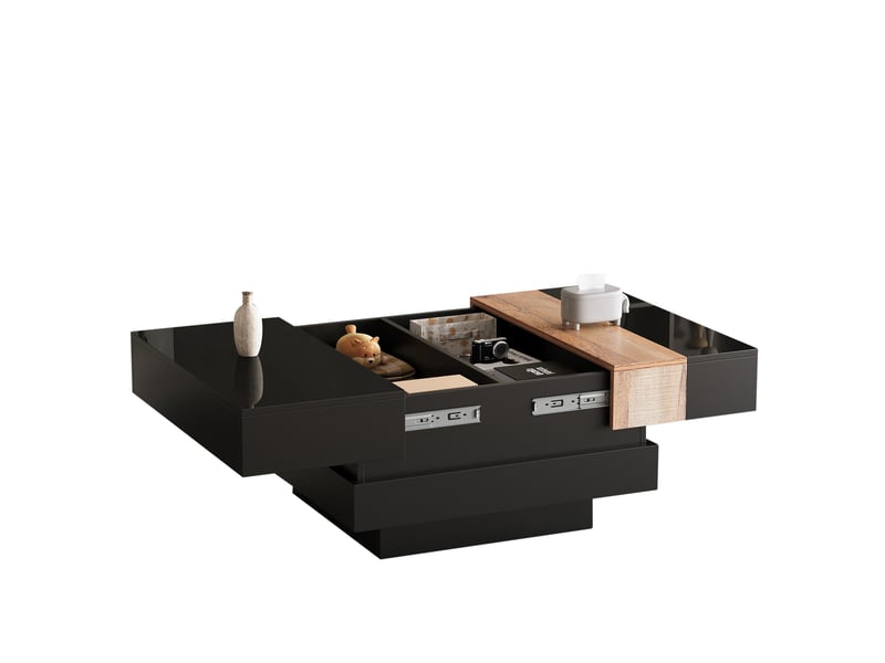  Table basse carrée 70x70 extensible avec rangement caché mdf noir brillant  - Conforama A