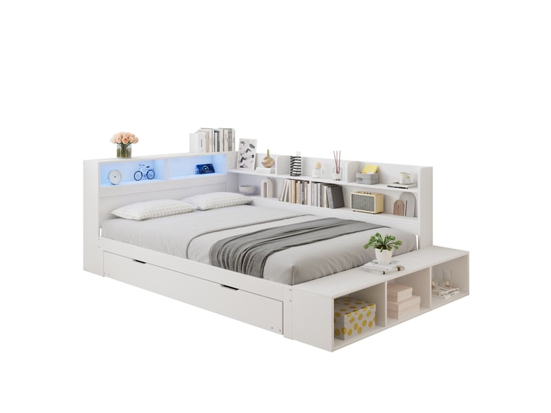  Lit avec lit gigogne et rangement blanc 120 x 200 cm avec lit secondaire 90 x 190 cm  - Conforama D