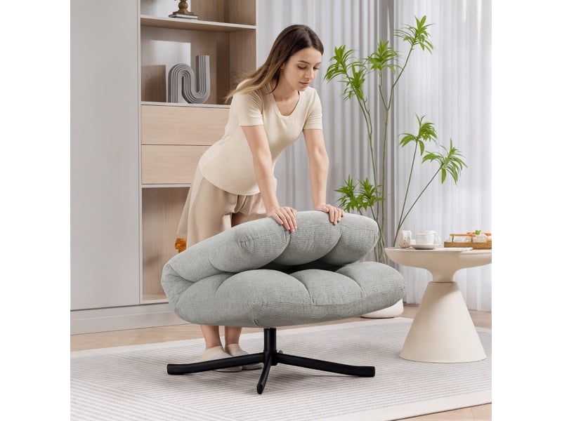 Fauteuil d'accent pivotant 75x95x90cm – fauteuil lounge individuel avec assise 360° et pieds croisés en métal – chenille - gris - Conforama E