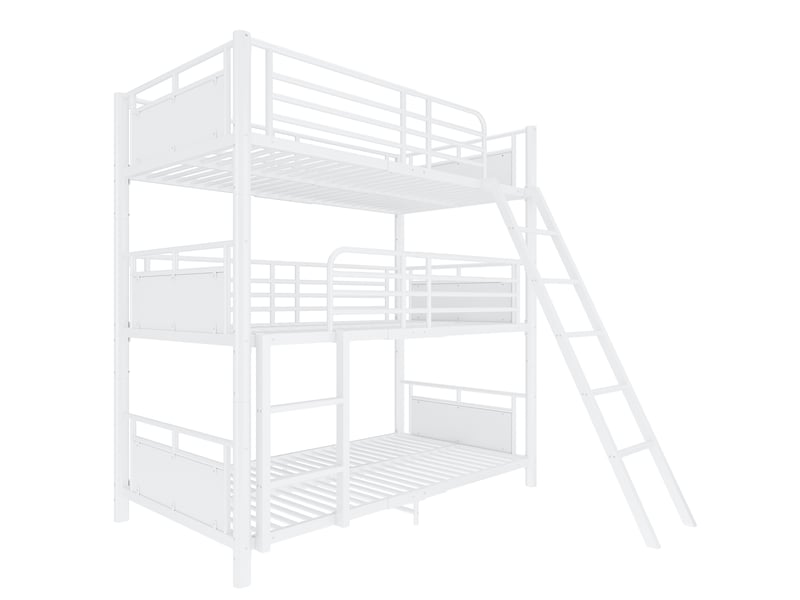  Lit superposé triple 90x200 cm avec 2 échelles, coloris blanc  - Conforama A