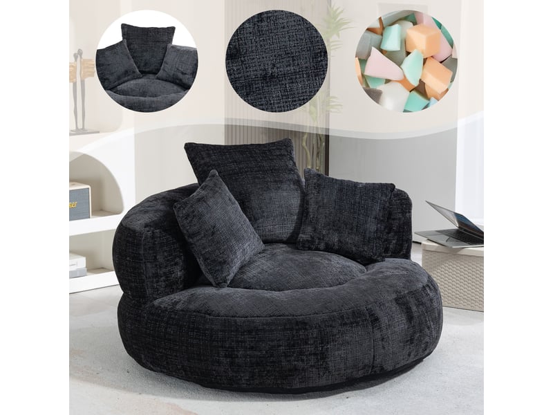  Fauteuil inclinable - à dossier haut - avec 3 coussins - résistant et confortable - chenielle - noir  - Conforama B