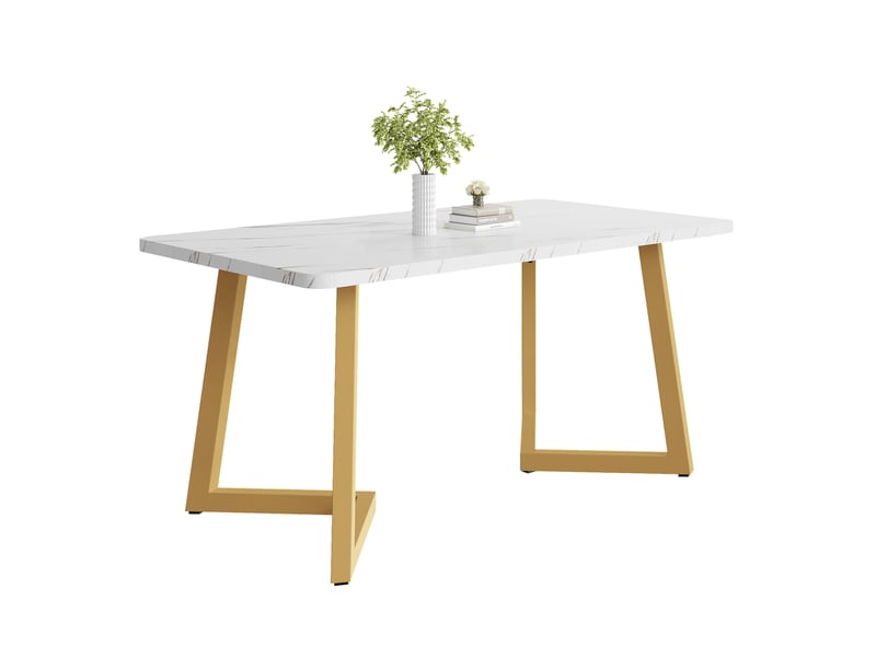 Table à manger rectangulaire 117 x 68 cm, plateau mdf effet marbre blanc et doré - Conforama A