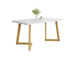 Table à manger rectangulaire 117 x 68 cm, plateau mdf effet marbre blanc et doré