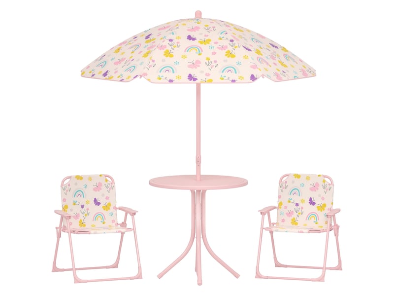  Ensemble de jardin pliable pour enfants avec 2 chaises, une table et un parasol réglable pour les enfants de 2 à 5 ans, rose  - Conforama A