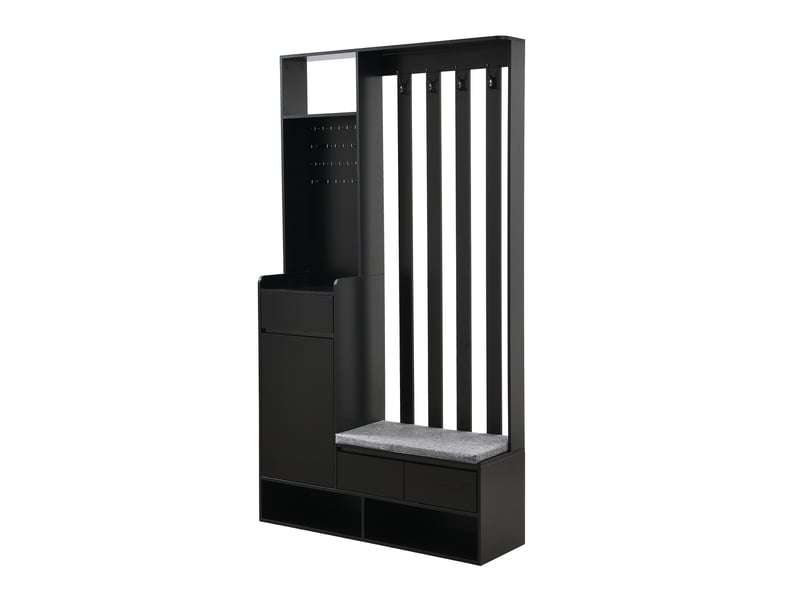  Portemanteau moderne avec banc et rangement - meuble d’entrée avec 4 patères et panneau mural - noir - 100x35x180 cm  - Conforama E