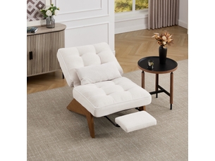 Fauteuil de salon 127x73x90cm – pas d'accoudoirs - avec repose-pieds rétractable, dossier inclinable et coussin lombaire – velours côtelé - beige