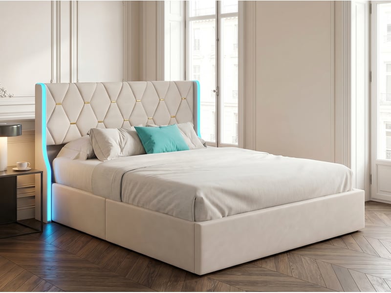  Lit coffre 160x200 cm - lit 2 places pu beige - led rgb intégrée - sommier relevable  - Conforama D