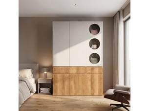 Armoire chambre 135x50x200 cm, avec 6 portes et 2 tiroirs, grand meuble de rangement moderne, en mdf, gris et naturel