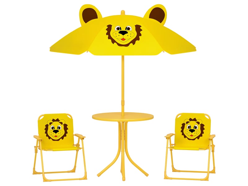  Ensemble de mobilier de jardin pour enfants, chaises, table, parasol, motif lion, jaune  - Conforama A
