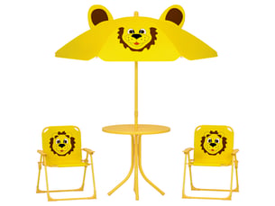 Ensemble de mobilier de jardin pour enfants, chaises, table, parasol, motif lion, jaune