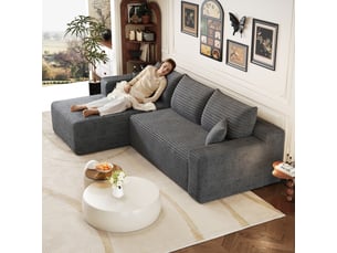 Canapé d'angle compressé droit fixe <strong></strong> <strong>Bliss Lite</strong> 3 places Velours côtelé gris