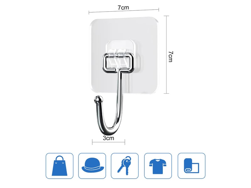  10 crochets muraux adhésifs transparents extra solides (max 30 kg) - étanches, sans traces, pour salle de bain, cuisine et plafond  - Conforama D