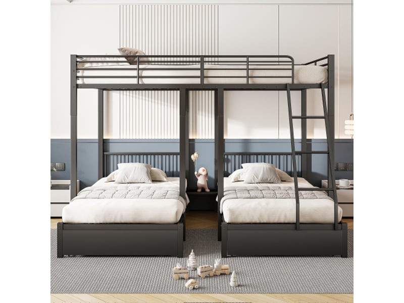  Lit superposé 140x200 cm coloris noir métal lit enfant blanc - Conforama D