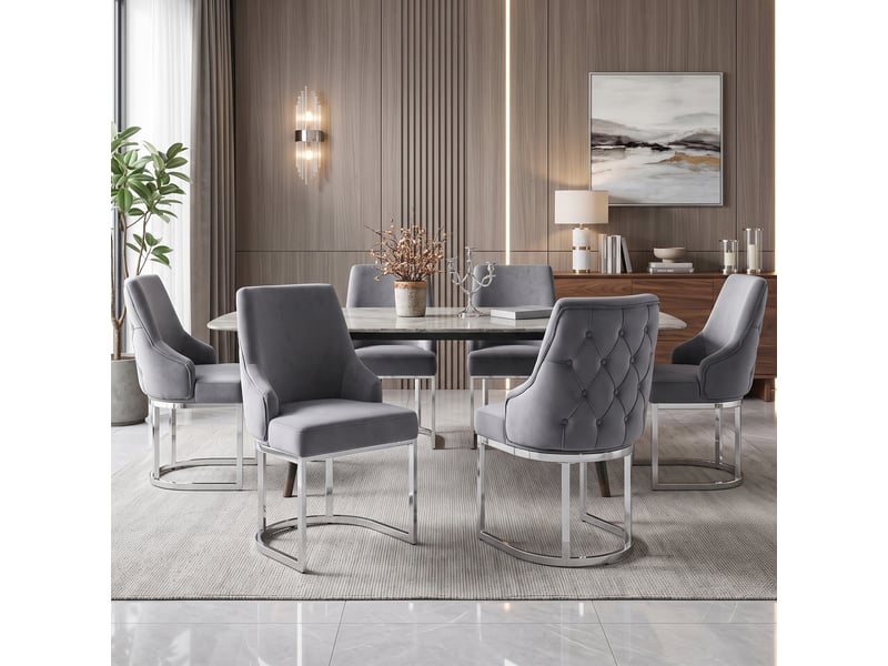  Lot de 2 chaises de salle à manger,59x55x89 cm,velours,gris et argenté  - Conforama B