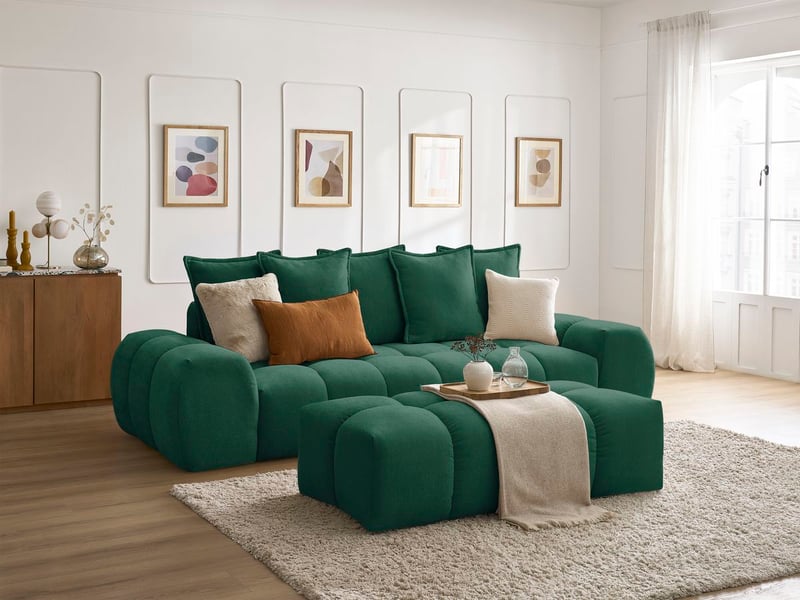  Bobochic canapé droit fixe 3 places everest tissu texturé avec pouf vert EVEREST - Conforama B